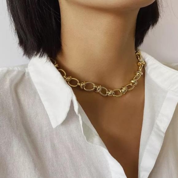 NEW 18K GOLD LAYERED THICK CHAIN CHOKER NECKLACE, NICE NECKLACE, CUTE NECKLACE - Picture 2 of 9